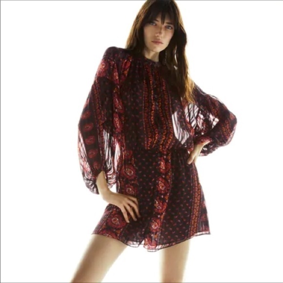 Zara Paisley Print Boho Blouson Mini Dress NWT - Picture 1 of 11